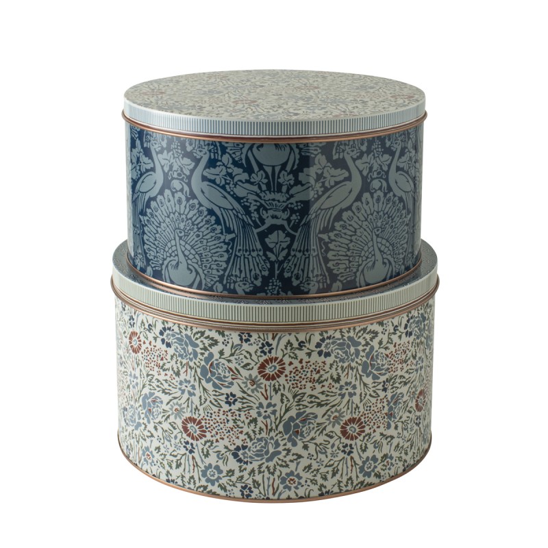 BISCUIT TIN BOX 22X13 AND 19.5X11 SET 2 PCS DANIELA RED - PEACOCK BLUE