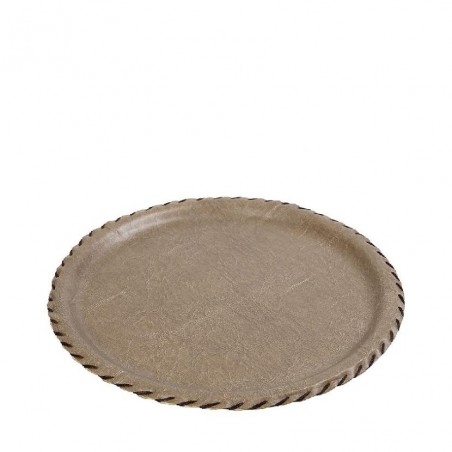 BEIGE LEATHER TRAY 33CM
