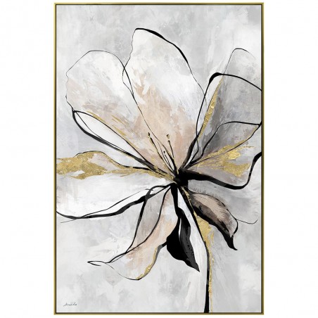 PAINTING OIL PAINTED ON PRINTED CANVAS WITH FRAME 82x122CM FLOWER WITH GOLDEN DETAILS