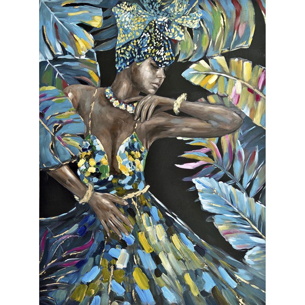 PAINTING OIL PAINTING ON CANVAS WITH FRAME 92x122CM WOMAN TROPICAL FIGURE