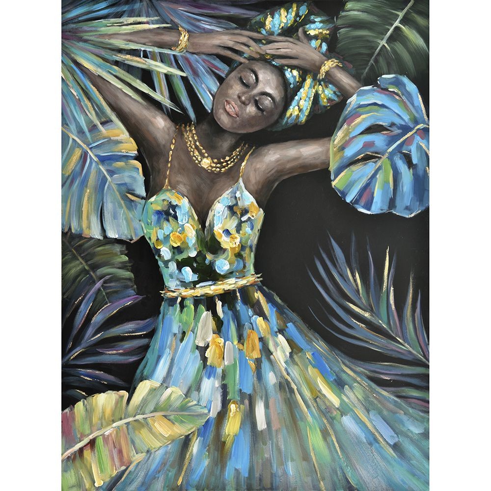 PAINTING OIL PAINTING ON CANVAS WITH FRAME 92x122CM WOMAN TROPICAL FIGURE