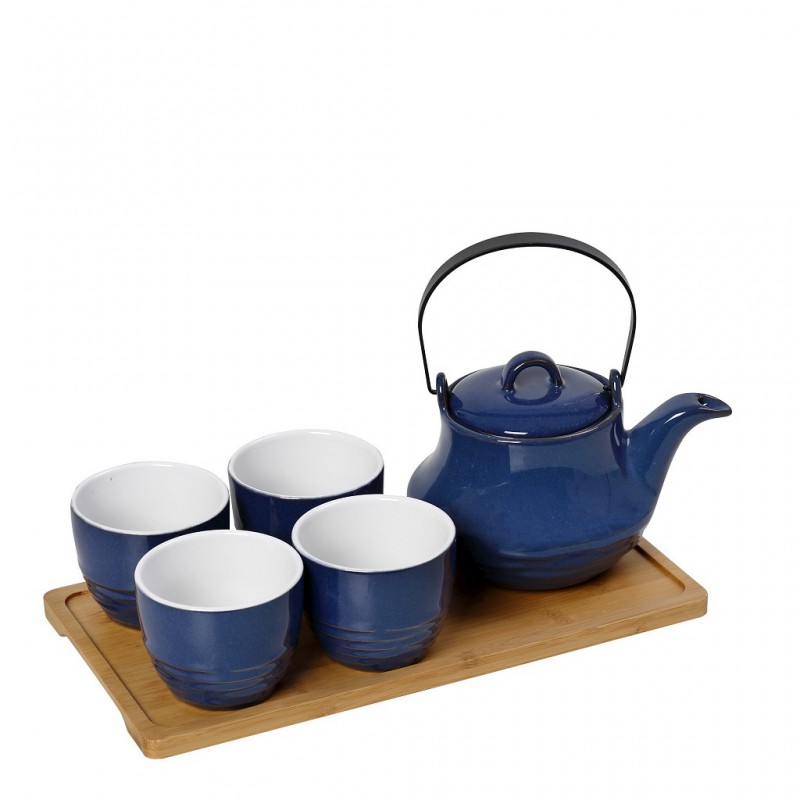 RITUAL TEA SET 1x600 / 4x200ml BLUE WITH BAMBOO TRAY-16515-37350