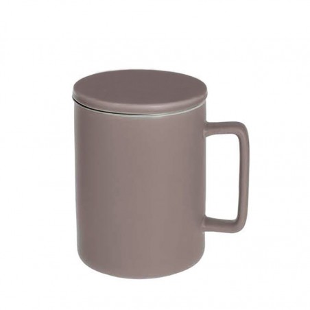 CERAMIC MUG WITH LID AND FILTER 40CL LIGHT BROWN
