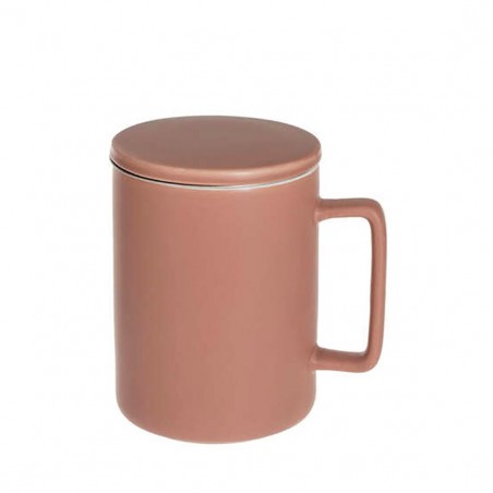 CERAMIC MUG WITH LID AND FILTER 40CL TERRACOTTA