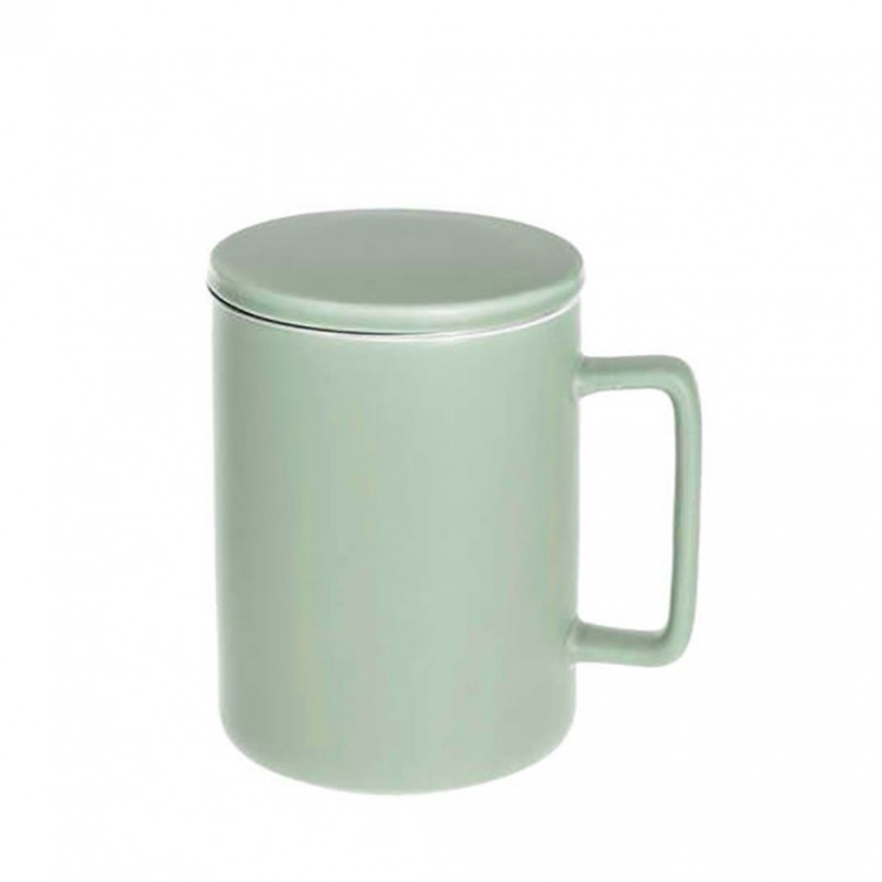 CERAMIC MUG WITH LID AND FILTER 40CL LIGHT GREEN
