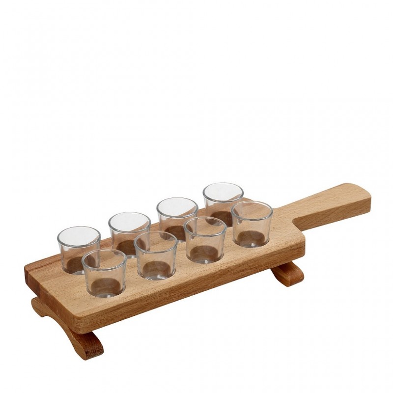 WOODEN TRAY WITH 8 SHOTS