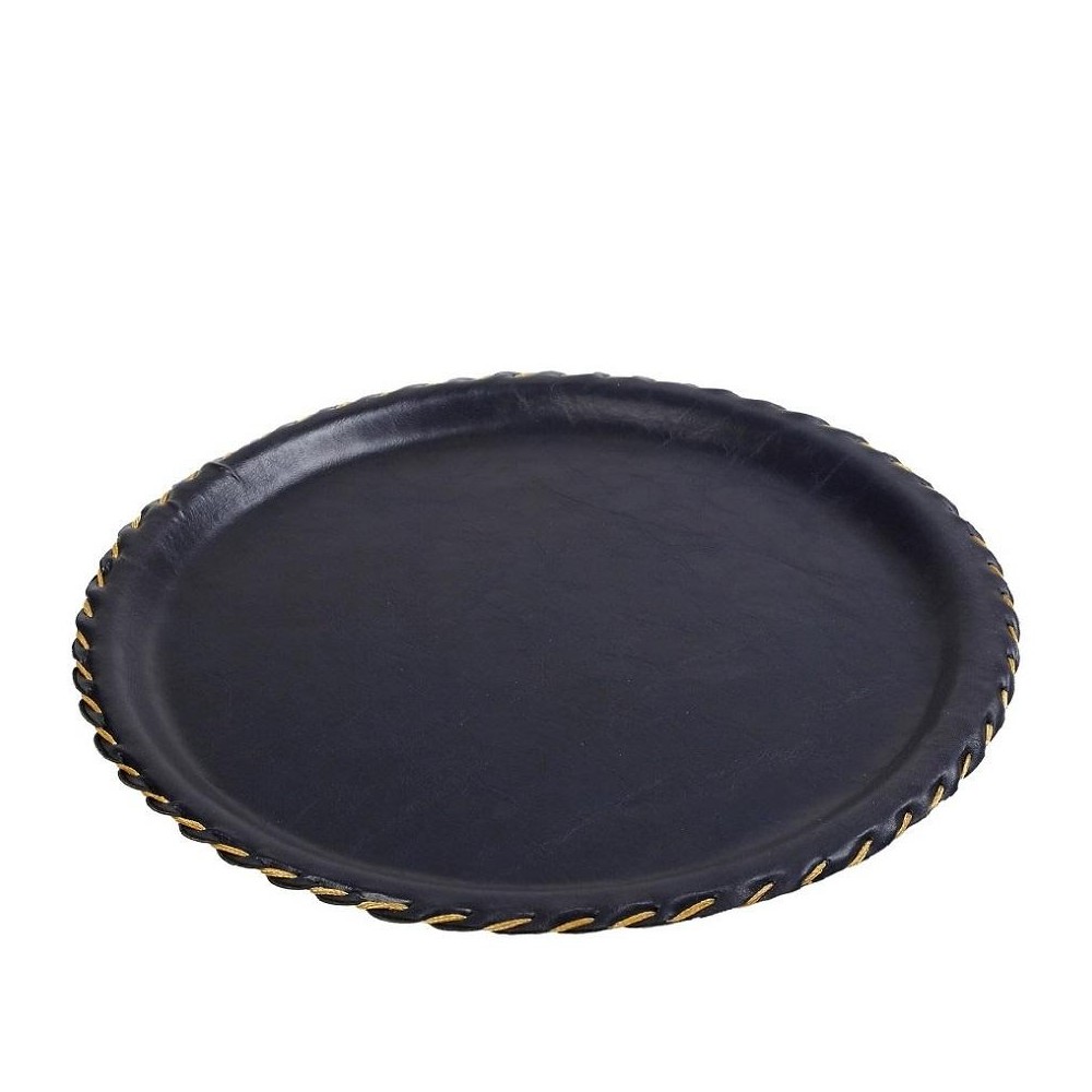 NAVY LEATHER TRAY 43CM