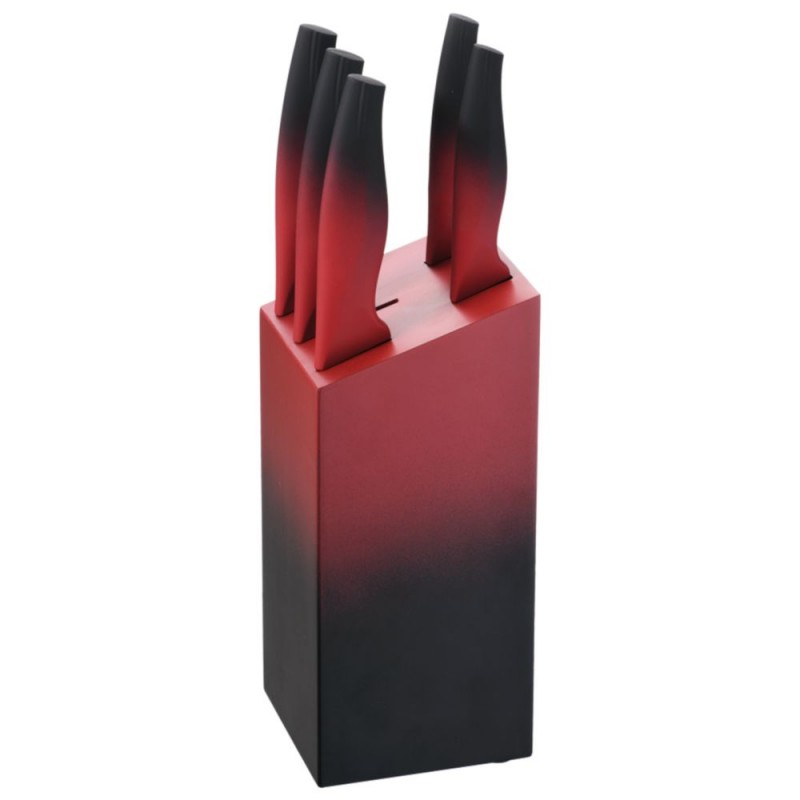Βάση Μαχαιριών Ξύλινη με 5 Μαχαίρια Κόκκινη Michelino-16639-37463