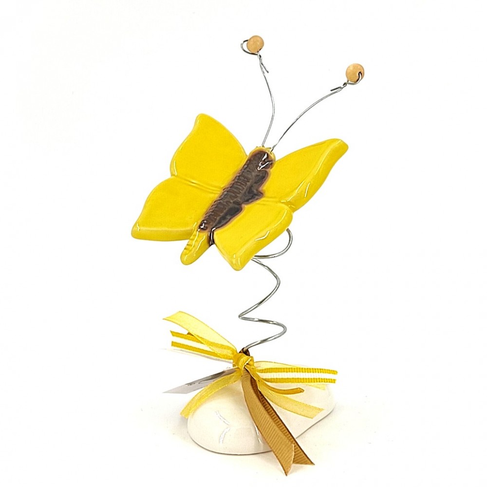 YELLOW CERAMIC BUTTERFLY ON BASE 13CM
