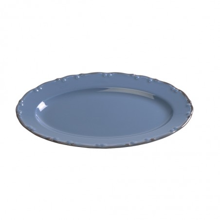 LIANA OVAL PLATTER BLUE WITH BROWN RIM 30CM